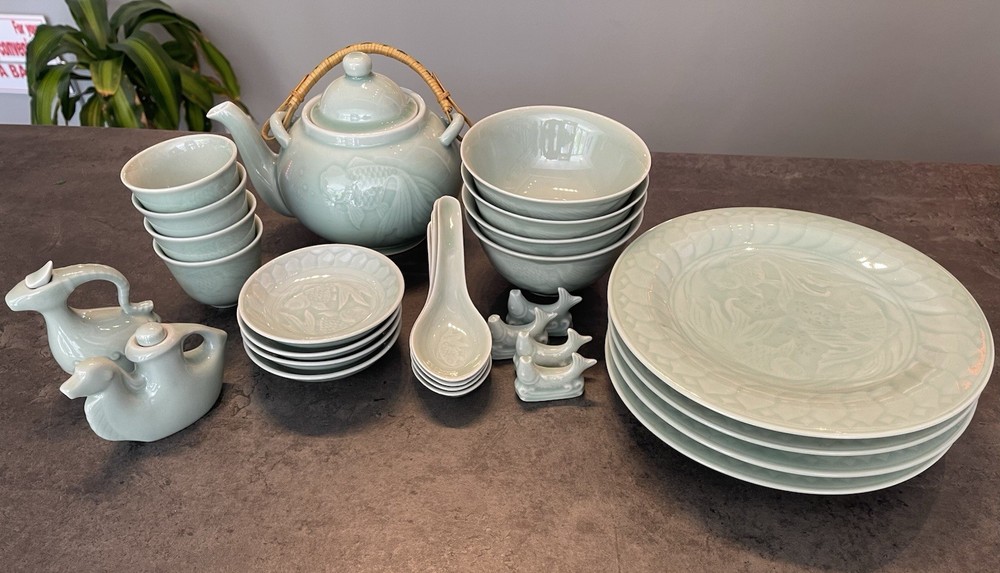 Canton Express Celadon Goldfish 27 PieceTea Set