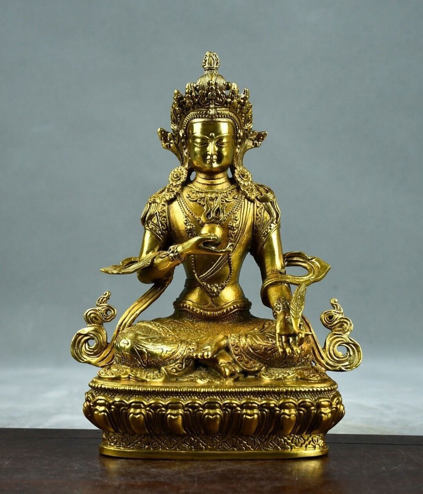 8.3-inch Antique Tibetan Bronze Gilt Amitabha Longevity Buddha Statue