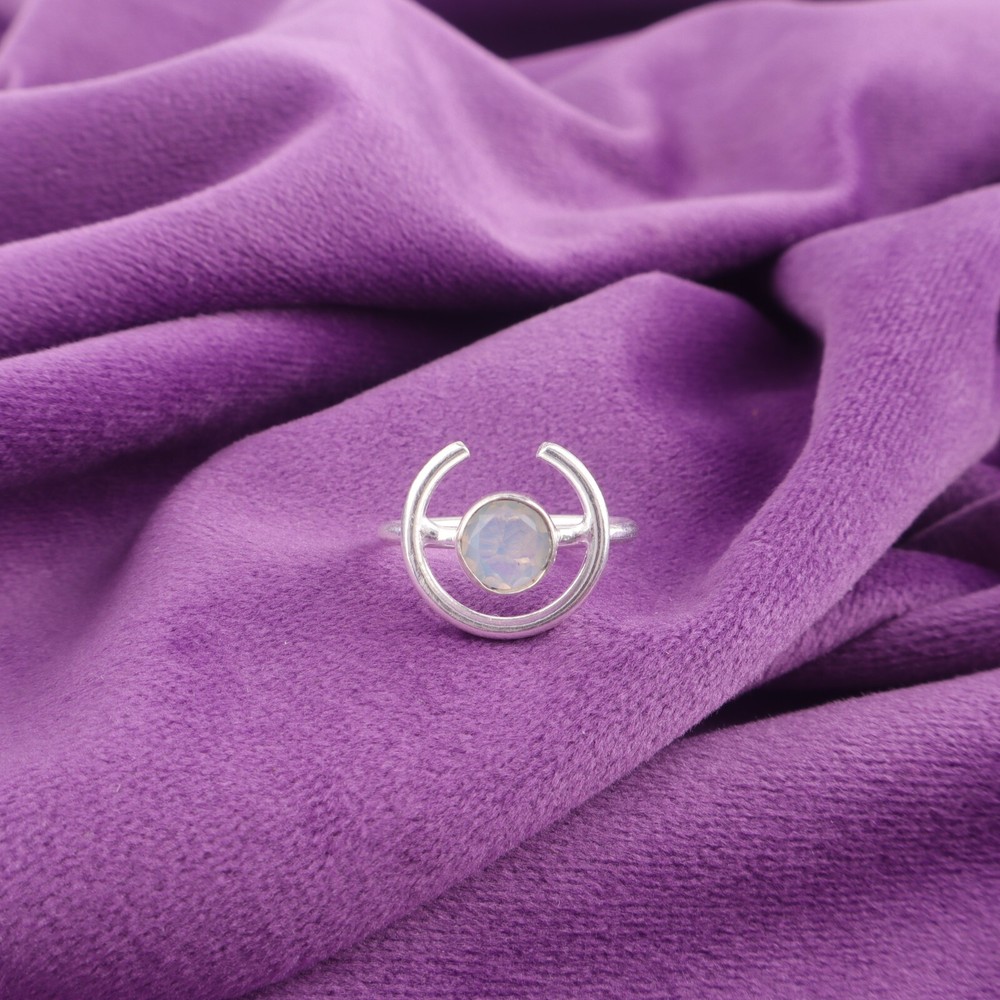 Round Natural Milky Opal 925 Sterling Silver Adjustable Band Ring Jewelry in All Sizes