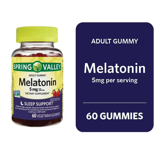 Spring Valley Melatonin Pectin Dietary Supplement Gummies, Strawberry, 5 mg, 60