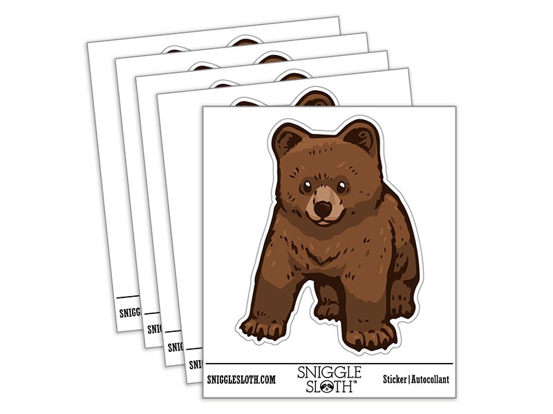 Curious Baby Brown Bear Grizzly Cub Vinyl Sticker Set - 5 Pack