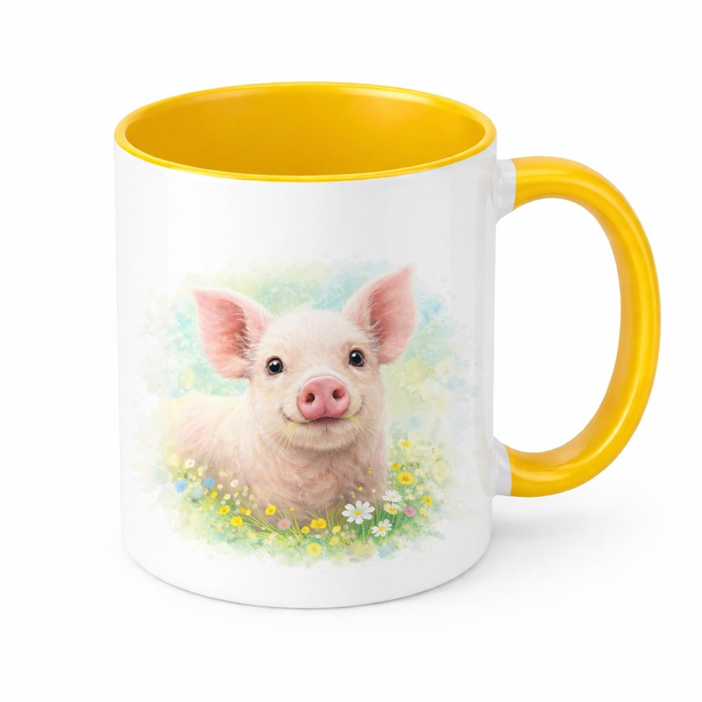 Brew Crew Gifts Pig Watercolour Mug, White Ceramic, 11 oz, Dishwasher Safe, Micr