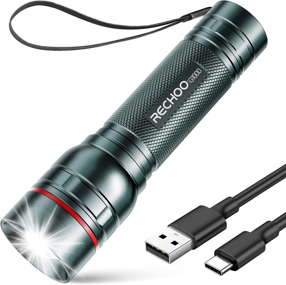 Rechargeable Flashlights High Lumens, G1000 Super Bright Flash 1 Pack, Gray
