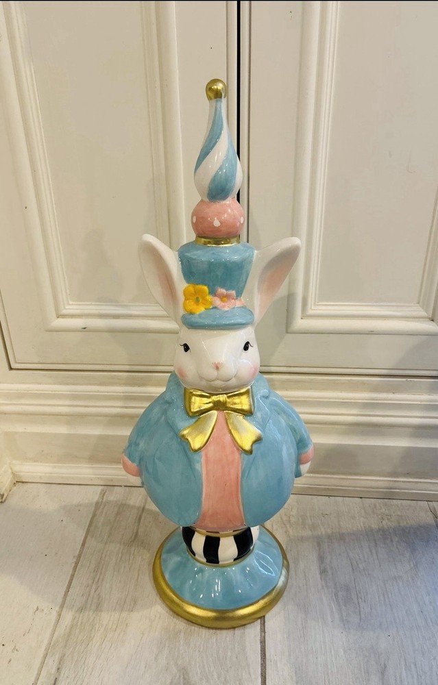 🐰NWT Tophat & Tail Ceramic Mad Hatter Finial w/Pedestal Base HTF!