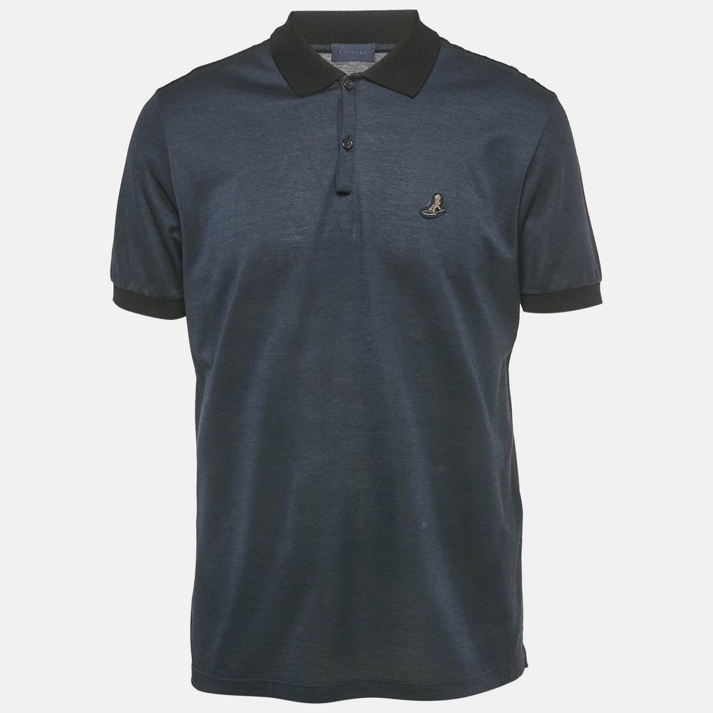 Lanvin Navy Blue Cotton Logo Patch Polo TShirt M