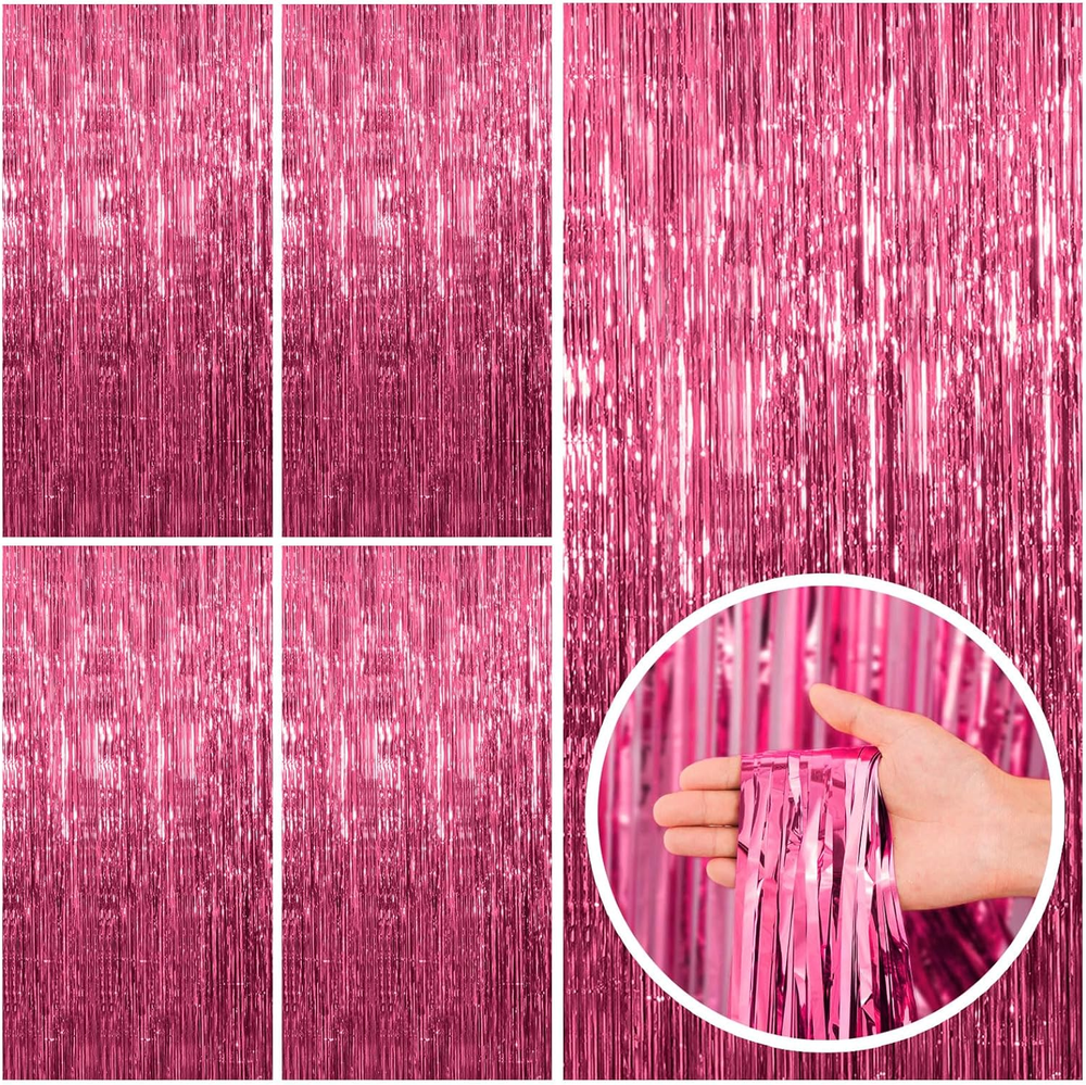 5 Pack Pink Tinsel Curtain Party Backdrop Foil Fringe Birthday Photo Booth Strea