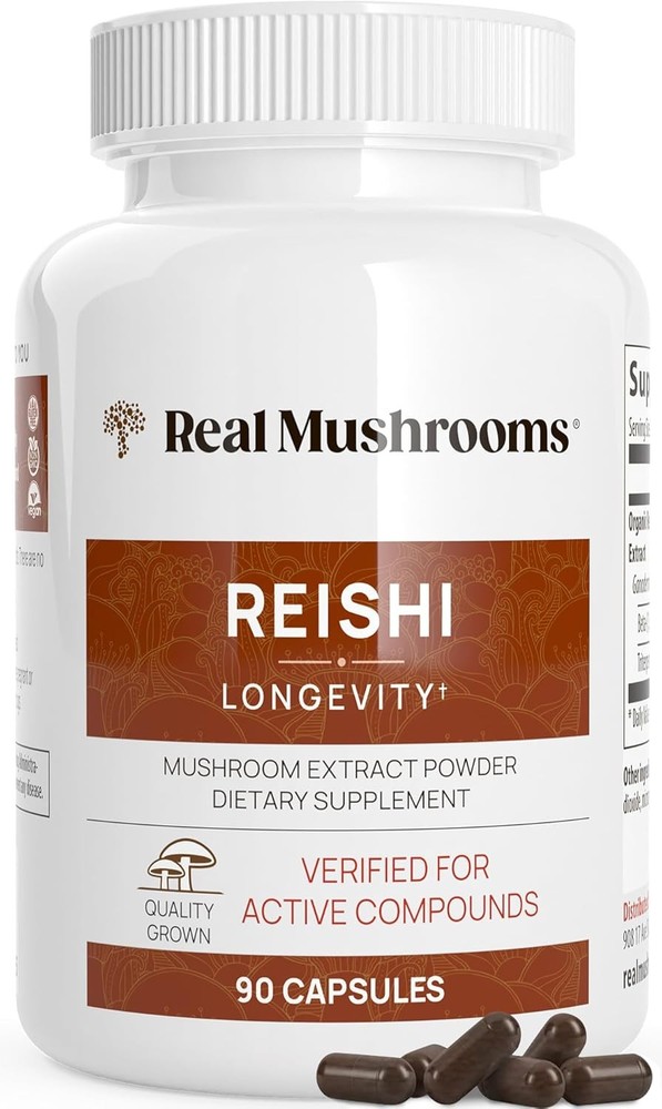 Real Mushrooms Reishi Mushroom Capsules - Handpicked Organic Mushroom Extracts -