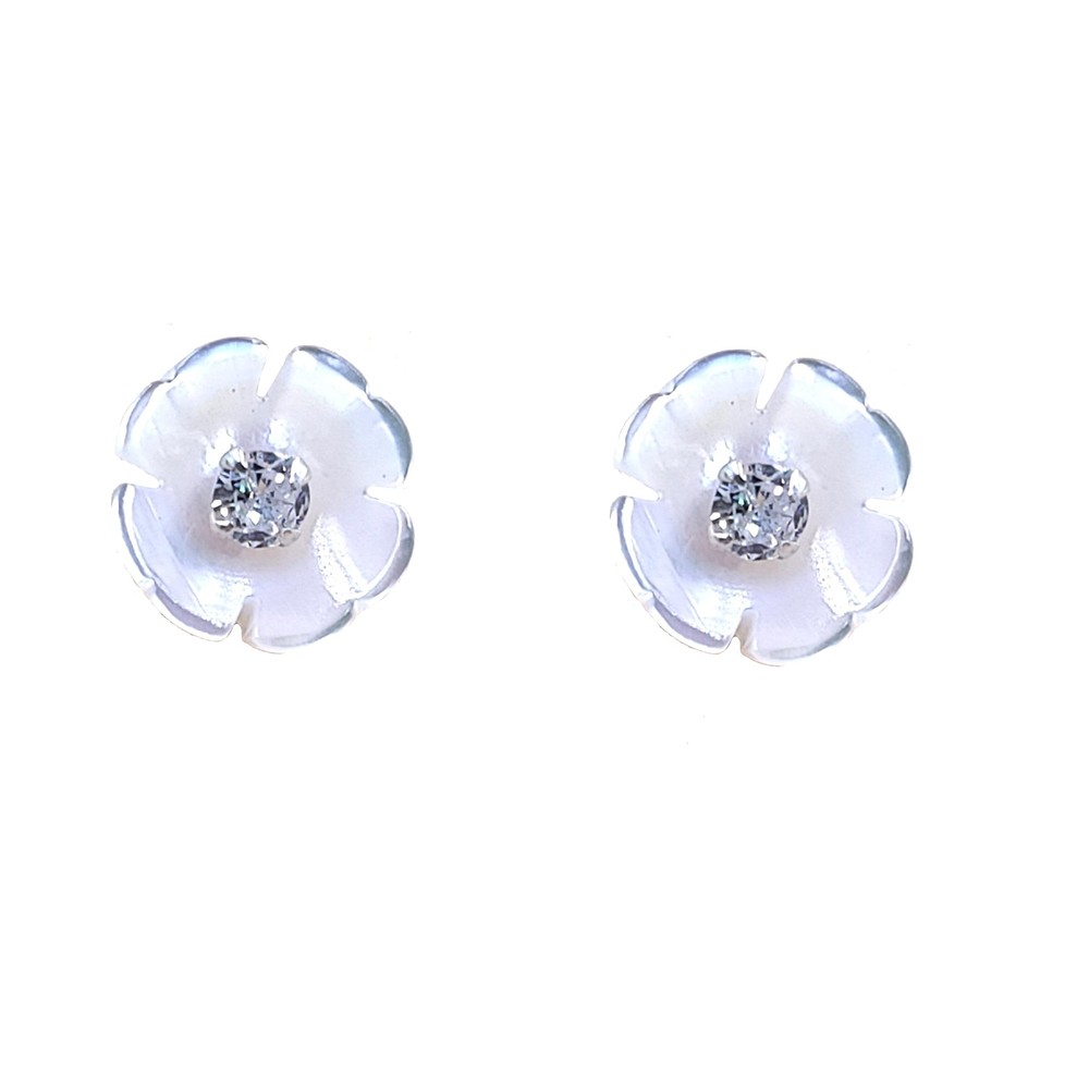 Silver CZ Floral Stud Earrings in 925 Sterling Silver, Perfect Bridesmaid Gift