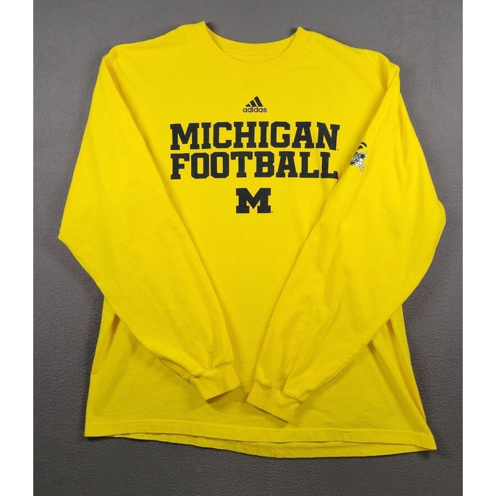 Michigan Wolverines Shirt Mens XL Yellow Adidas NCAA Football Logo