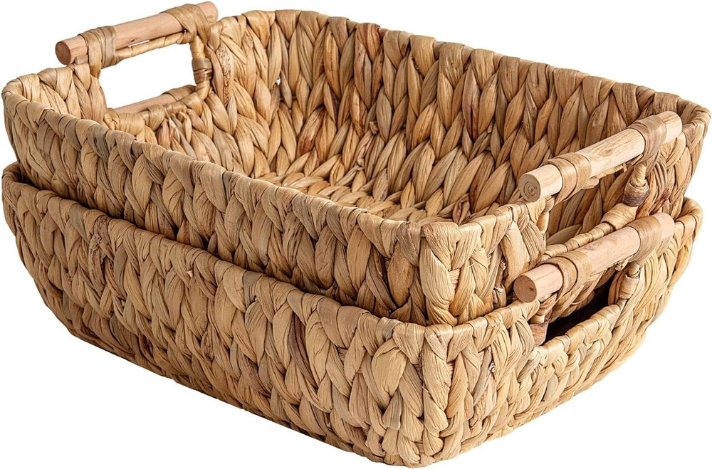 StorageWorks Hand-Woven Large Storage Baskets Medium, Natural(Water Hyacinth)