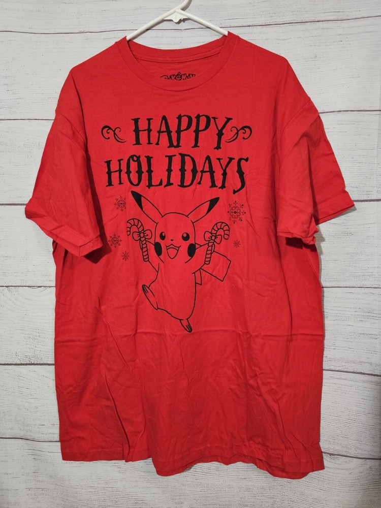POKEMON Pikachu Mens Christmas Holiday Red Short Sleeve T Shirt X Large