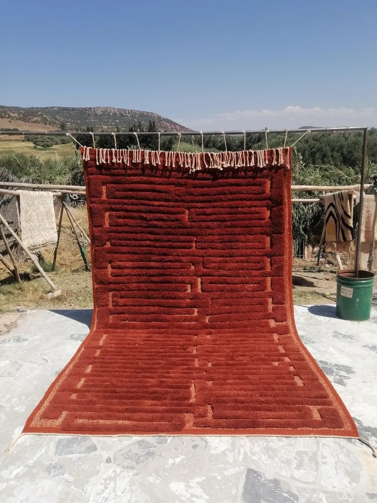 Geometric Moroccan Berber Beni Ourain Wool Design Handmade Area Carpet Rug