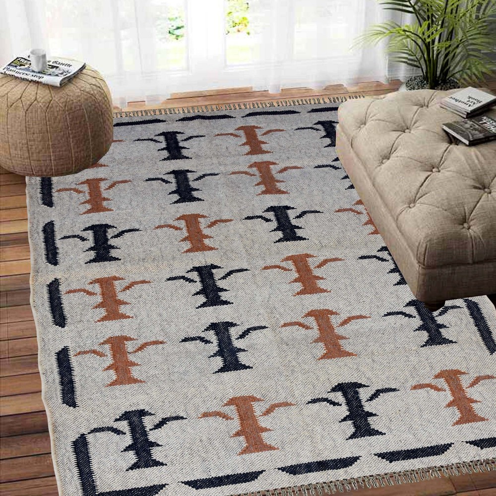 Bohemian Rug 3x5 ft Handmade Wool Jute Flatwoven Bedroom Living Room Decorative