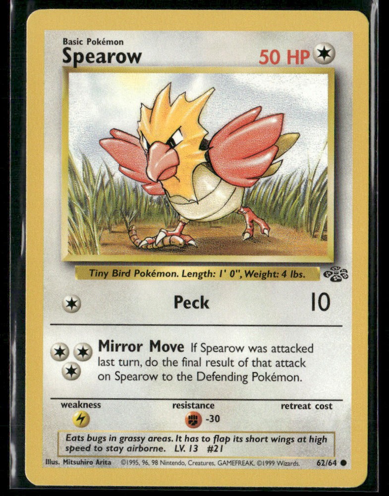 1999 Pokémon Spearow #62 Base Set Card 64/64  