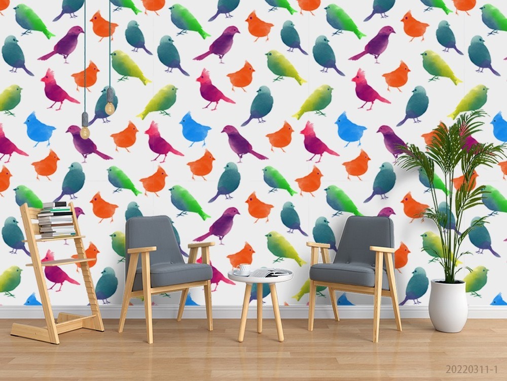 3D Bird Watercolor Pattern Wall Murals Wallpaper Murals Wall Sticker