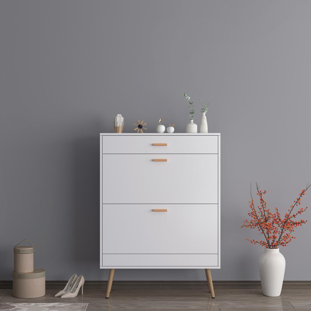3-Tier 16-Pair Shoe Storage Cabinet with Flip Doors & Tipping Drawers  