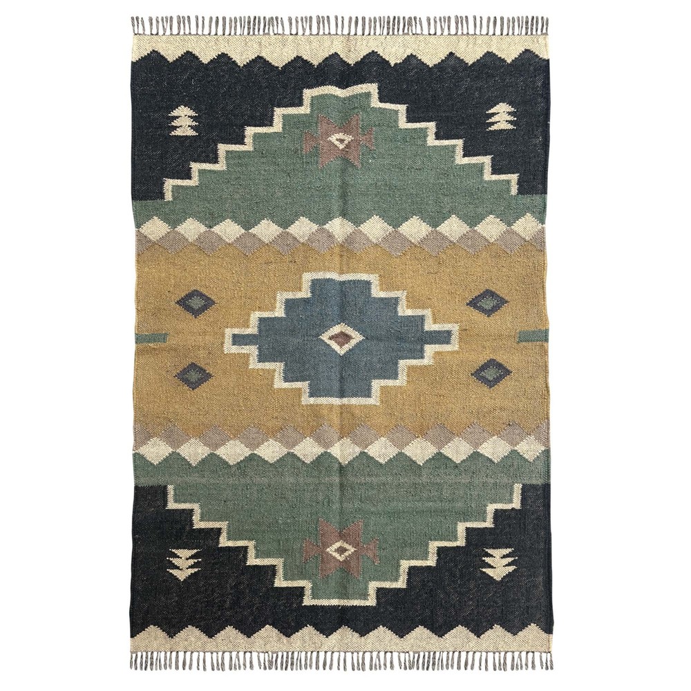 Handmade 4x6 Wool Jute Kilim Rug - Decorative Accent Carpet