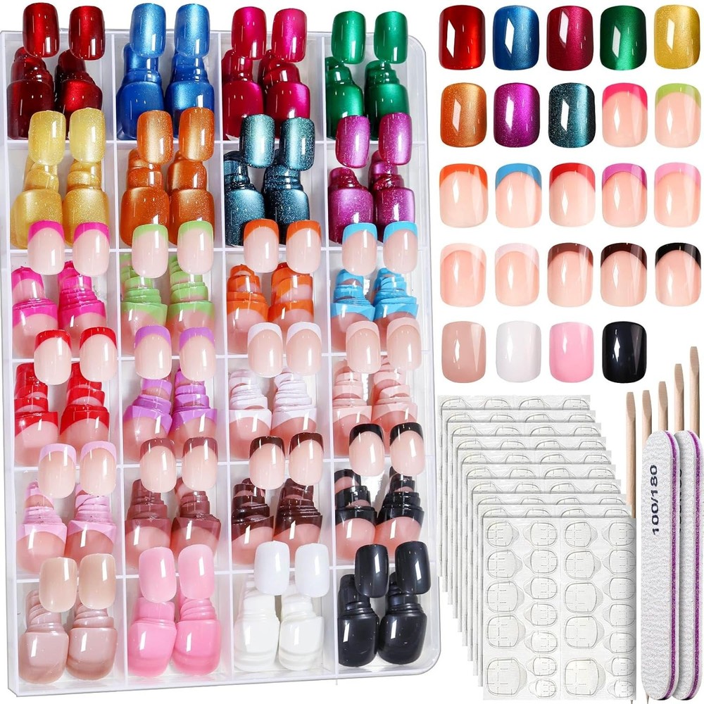 FANDAMEI Press on Nails Short, 24 Colors 576PCS for Multicolor