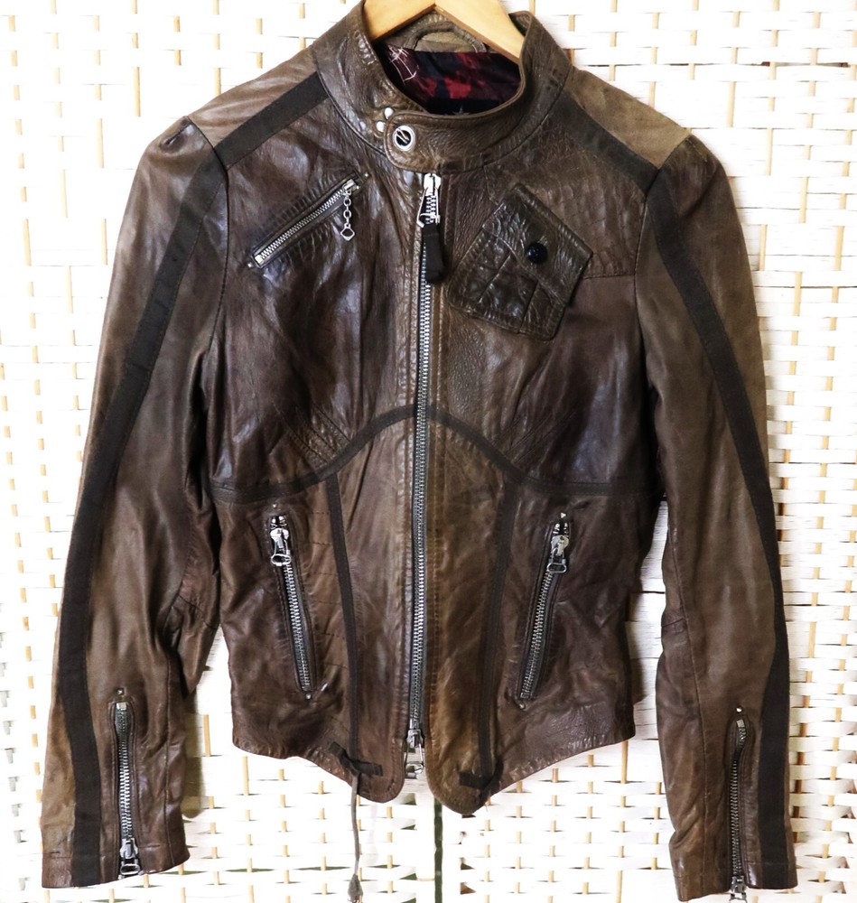 Diesel ~ Tan Corset Moto Leather Jacket ~ Fully Lined ~ 100% Leather ~Size Small