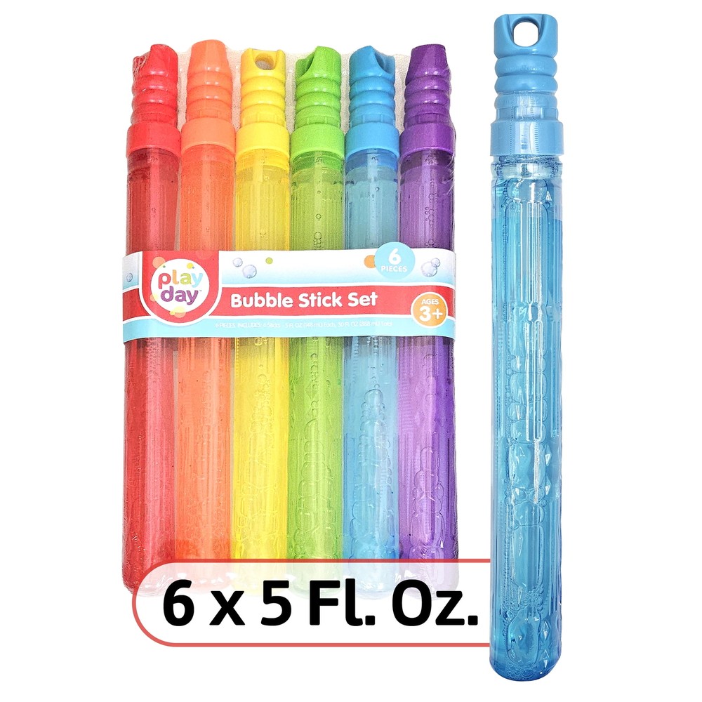 6-Pack Multi-Color Bubble Maker Sticks with 30oz Bubble Solution