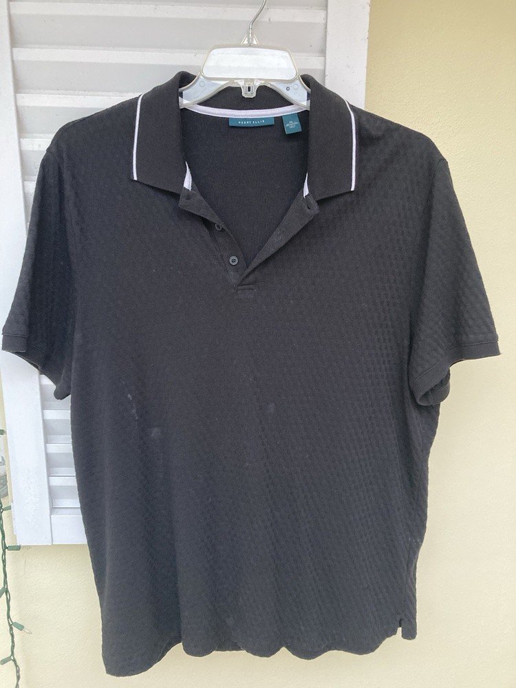 Perry Ellis Men's Polo Shirt Black w White Trim (Not faded) Cotton Blend Size XL