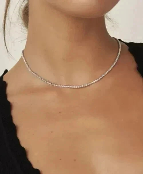 3MM 14K White Gold Plated Women's Tennis Necklace 18