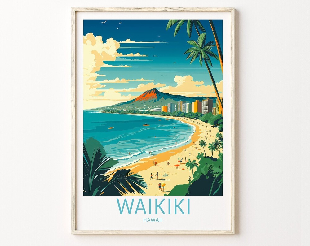 Hawaii Waikiki Travel Poster Waikiki Beach Travel Poster Print Hawaii Waikiki
