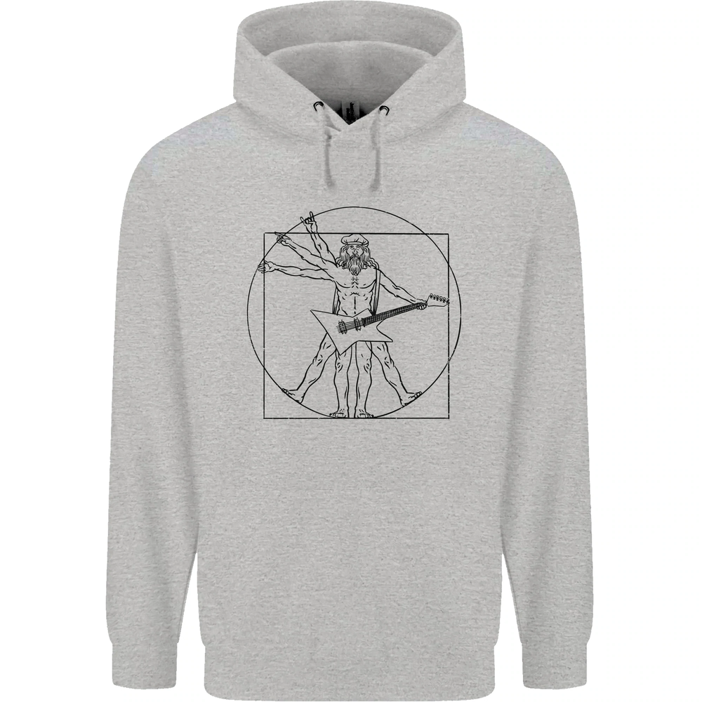 Old Rocker Vitruvian Guitarist Funny Guitar Mens 80% Cotton Hoodie