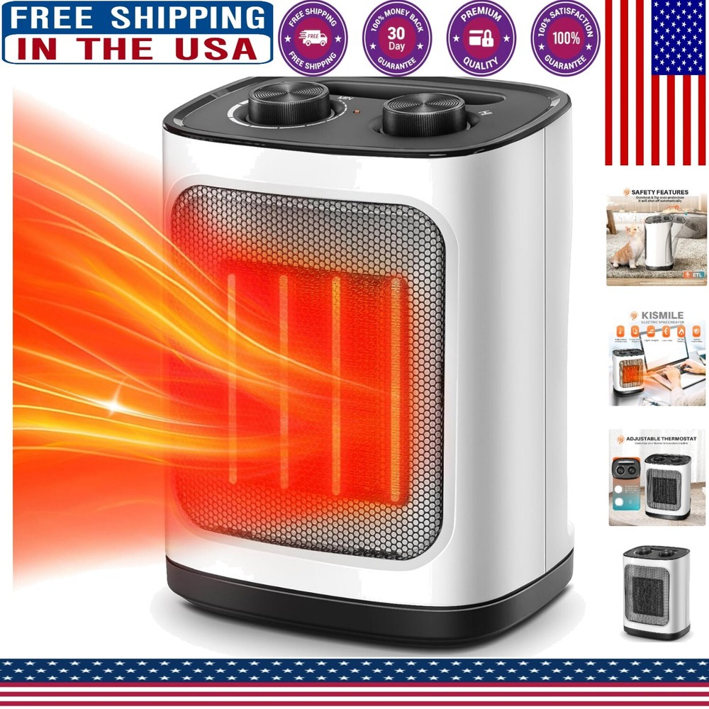 Versatile Ceramic Space Heater with Adjustable Thermostat & Tip-Over Protection