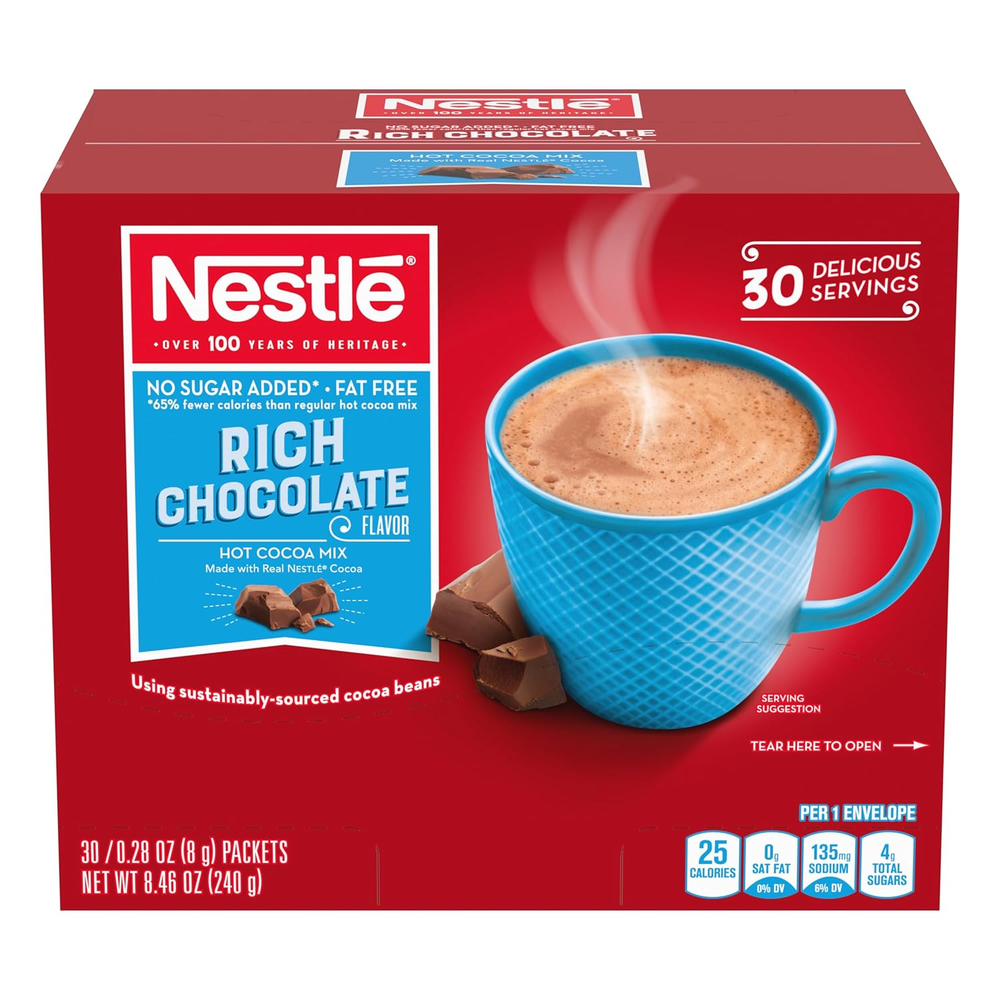 Nestle Hot Chocolate Packets, Hot Cocoa Mix, Sugar Free and Fat Free, 30 Count