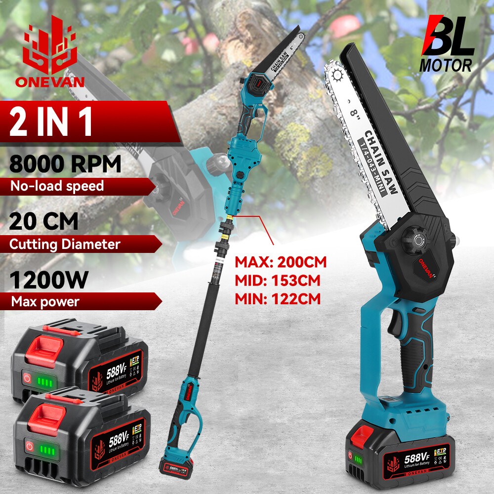 8-inch Brushless Cordless Pole Chainsaw with 2 Batteries - 2-in-1 Mini Design