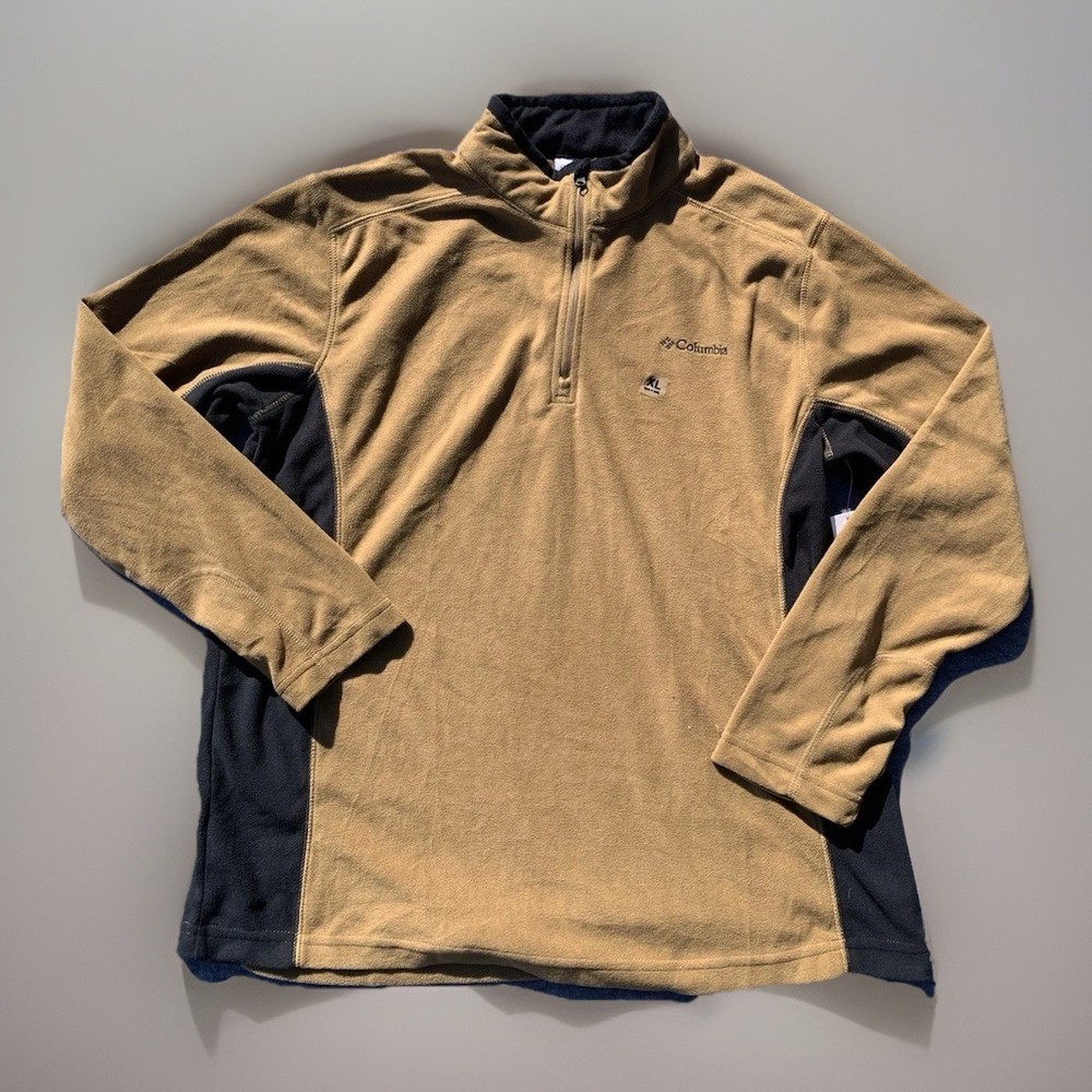Columbia Men's Brown/Black 1/4 Zip Logo Pullover Fleece Jacket Size XL