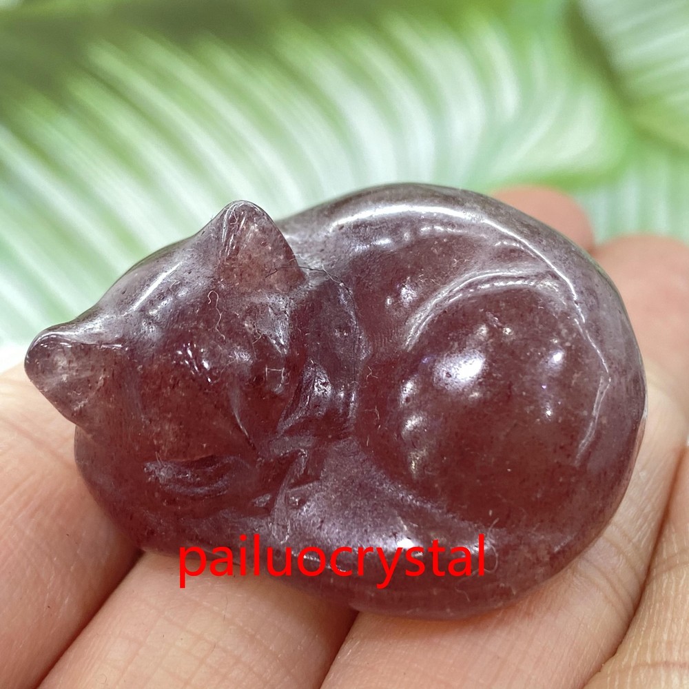 1pc Natural Strawberry Quartz Cat Quartz Crystal Skull Carved Figurines Gem 1.5