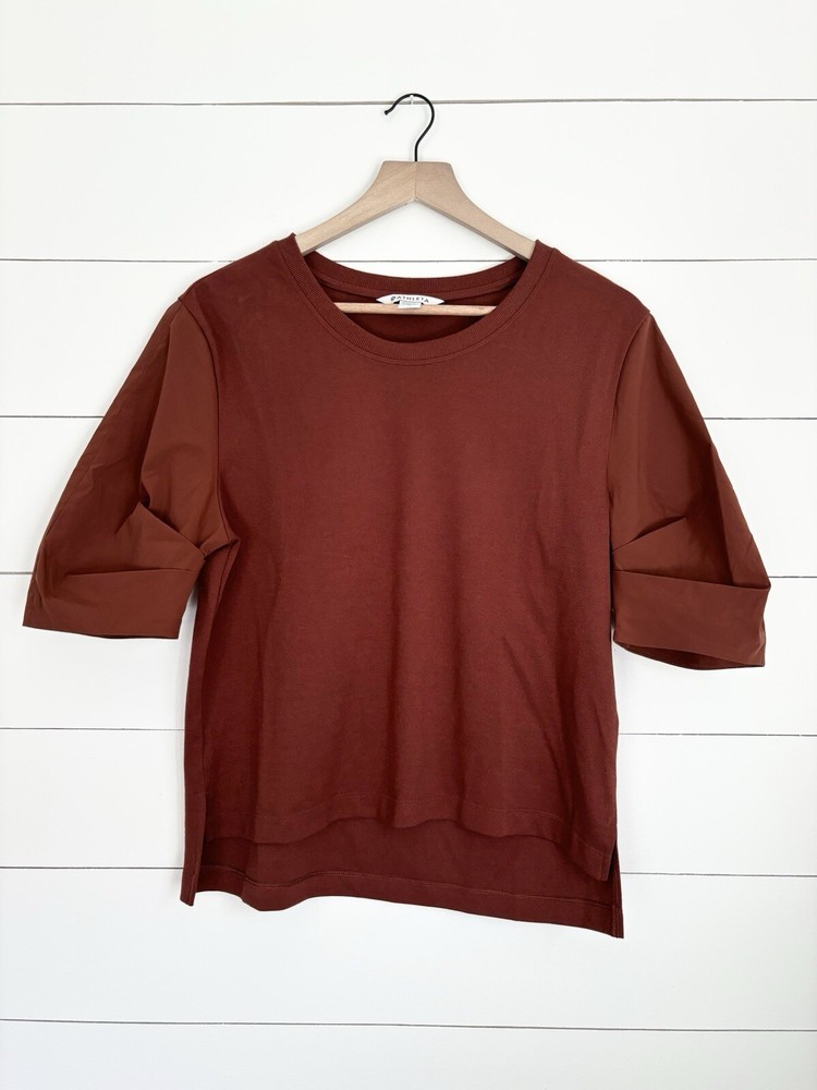 Athleta Womens Copper Tshirt Blouse with Stylish Sleeve Detail