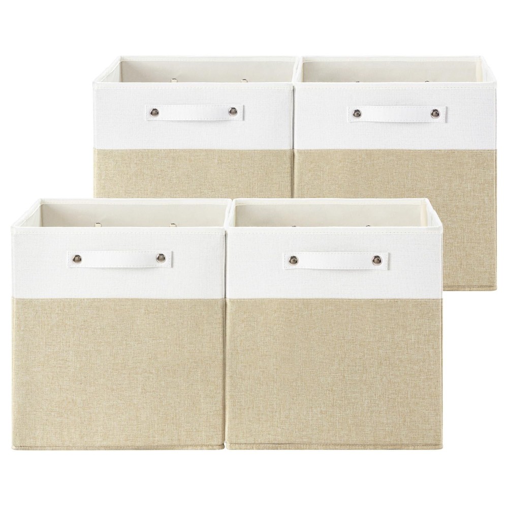 13 x 13 Inch Fabric Storage Cube Bins, 4 Pack Fine Linen Storage Boxes with H...
