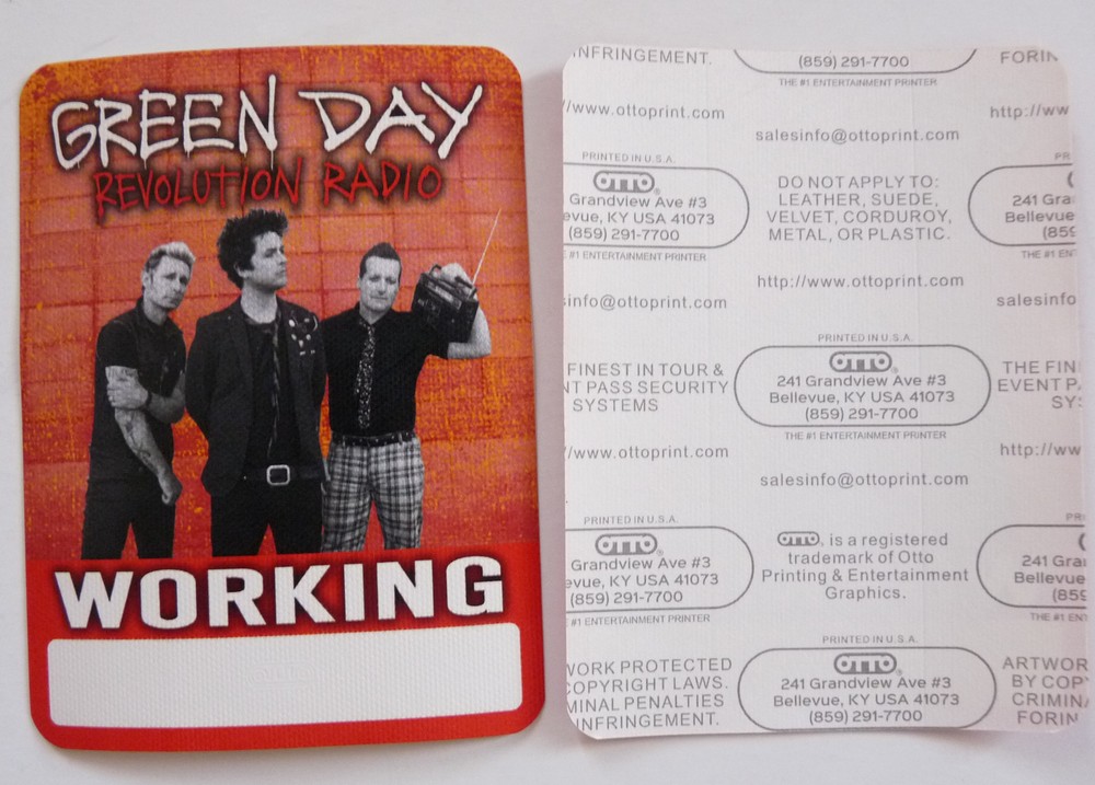 Green Day Revolution Radio Tour Concert Red Working Backstage Pass D4