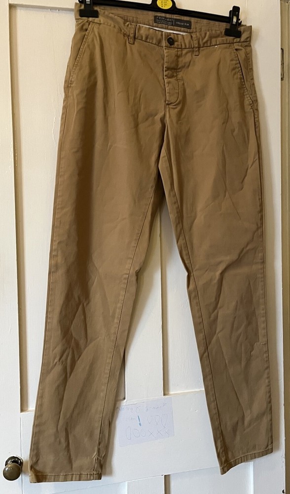 Primark Sand Stretch Canvas Slim Leg Button Fly Chino Jeans W34 L34