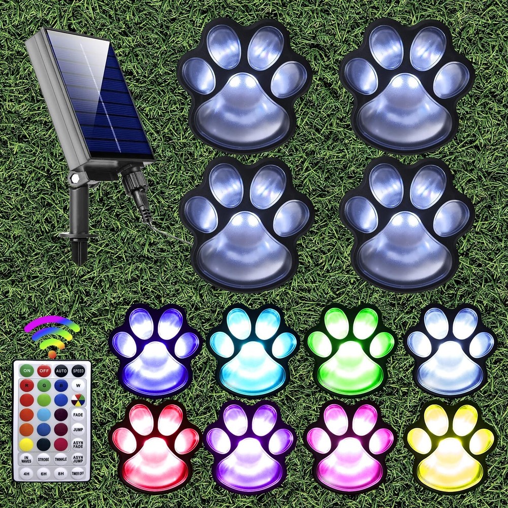 18-Color Remote-Controlled Paw Print Outdoor Lights - Set of 4