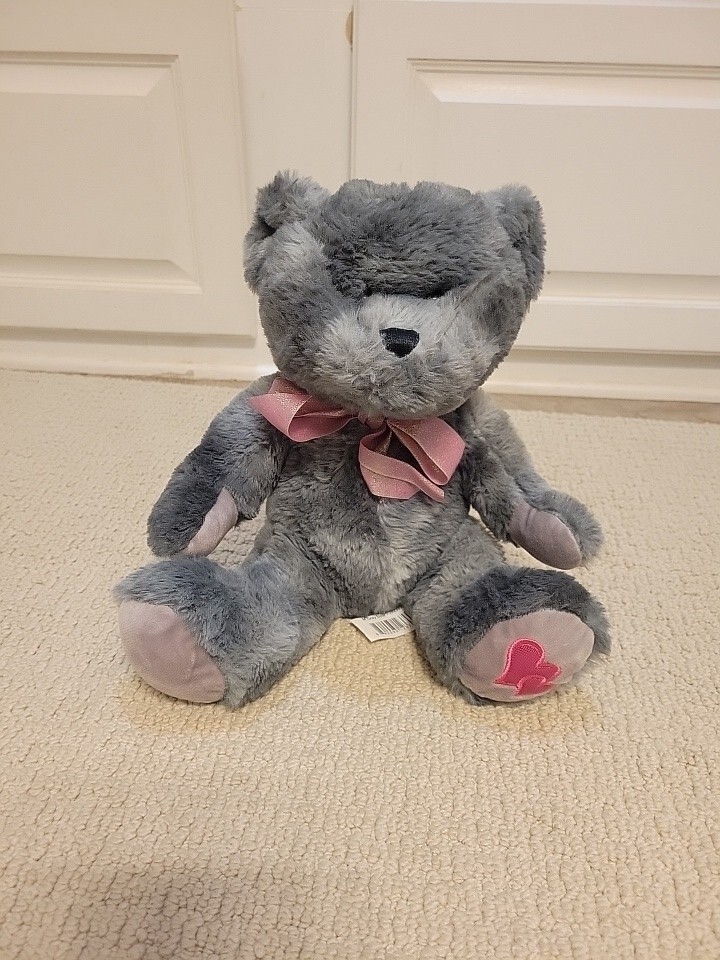 Celebrate Gray Bear Stuffed Animal Plush Valentine Heart On Foot Good Condition