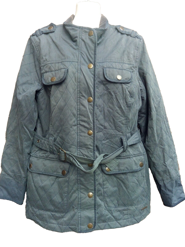 Crew Clothing Womens Navy Blue Fleece Lined Full Zip Belted Quilted Jacket UK 14