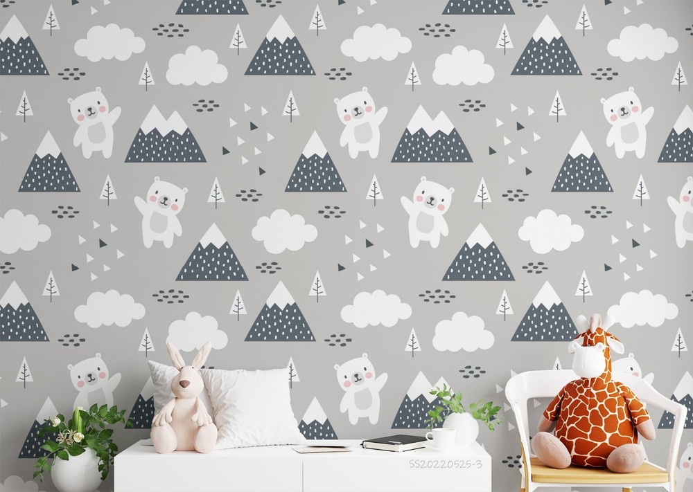 3D Mountain Bear Cloud Pattern Wall Murals Wallpaper Murals Wall Sticker