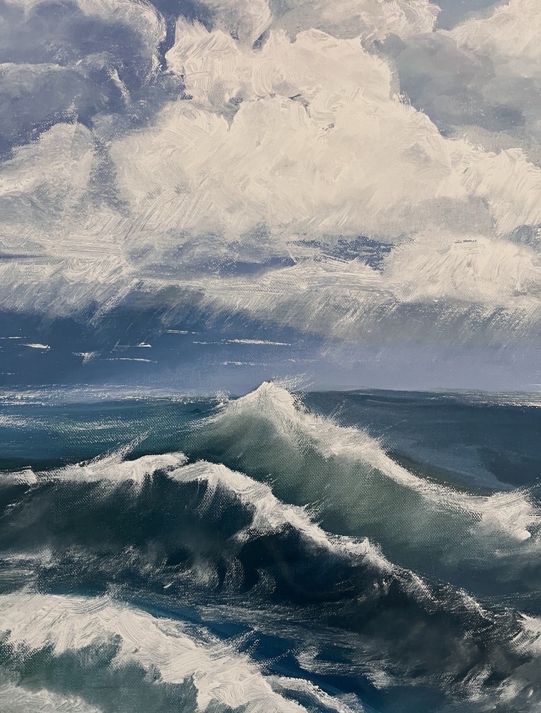 Seascape Original OIL Plein Air Large Painting Stormy Weather Ocean Signed Art L