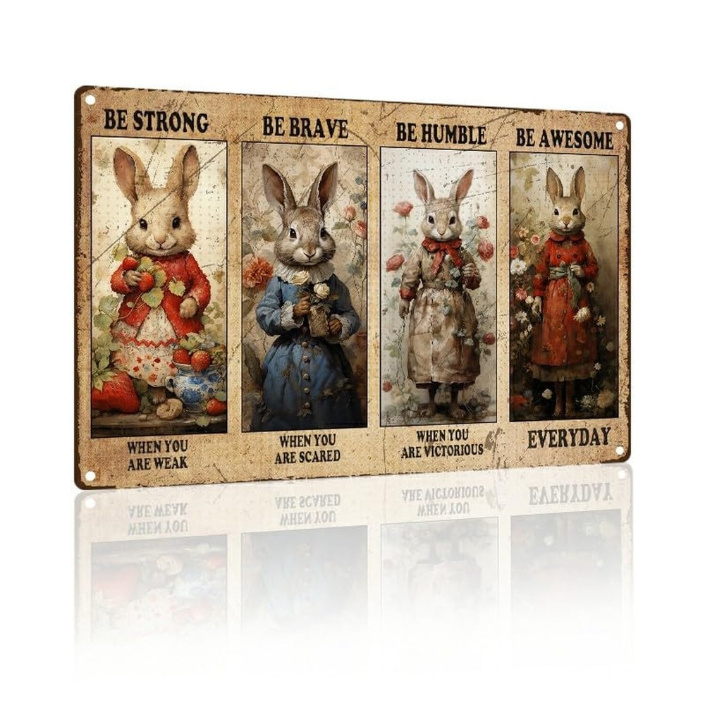 Aluminum Tin Signs Funny Rabbit Decor Retro Metal Tin Sign Pet Lovers Motivat...