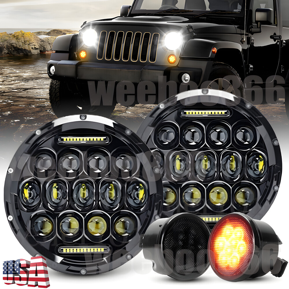 7 Inch Round LED Headlights with Smoke Turn Signals for Jeep Wrangler JK 2007-2017