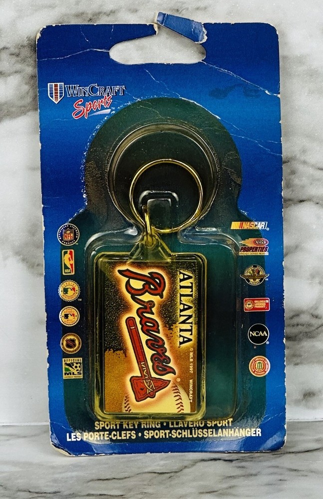 NEW Vtg 1997 Atlanta Braves MLB Keychain Key Chain Ring Plastic Stocking Stuffer