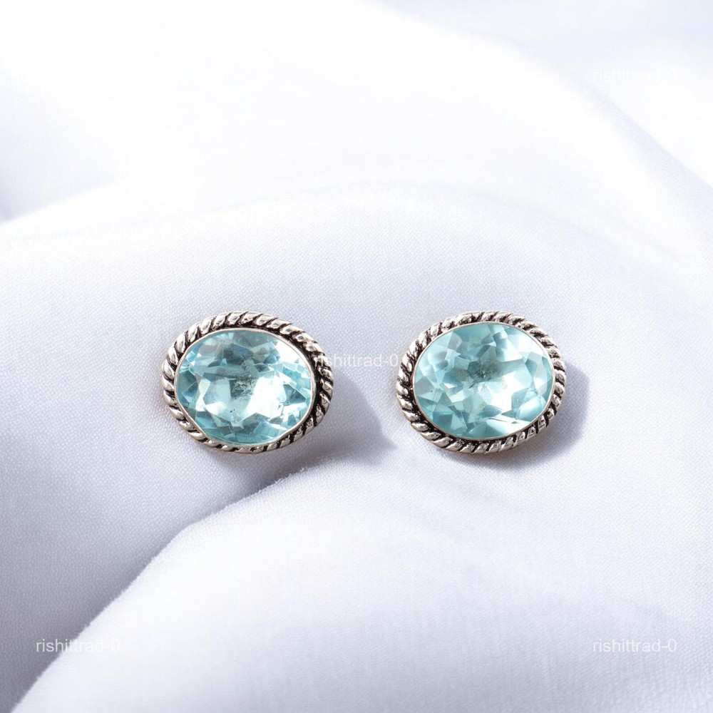 Sterling Silver Sky Blue Topaz Gemstone Cyber Monday Dads Gift Cufflinks Jewelry-image