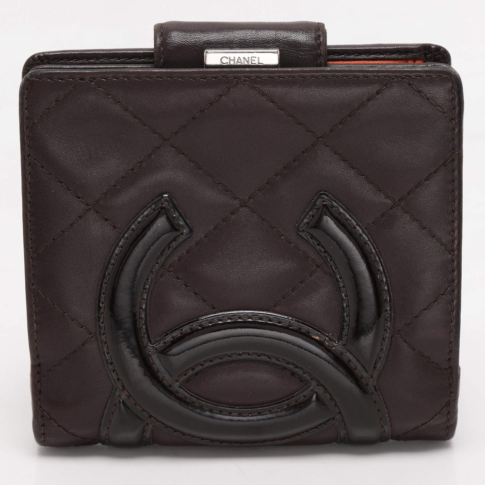 Chanel Brown Quilted Leather Cambon Ligne Compact Wallet