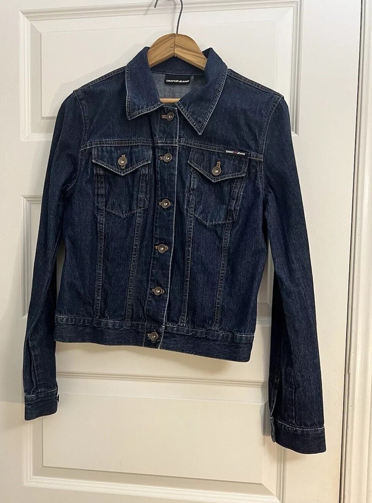 DKNY Trucker Jean Jacket Women’s M Dark Wash Y2K Style Preppy