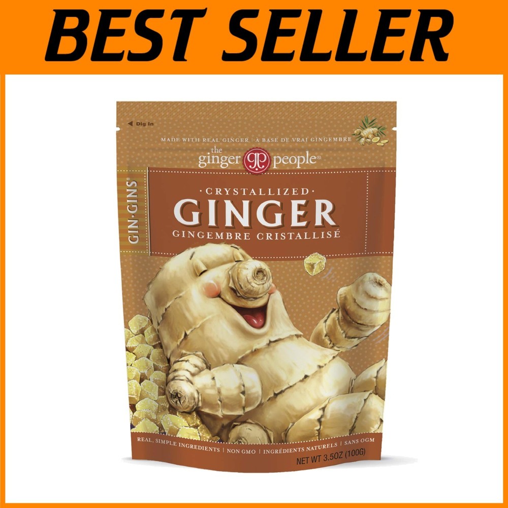 Vegan Crystallized Ginger Travel Snacks - 3.5 oz Bag