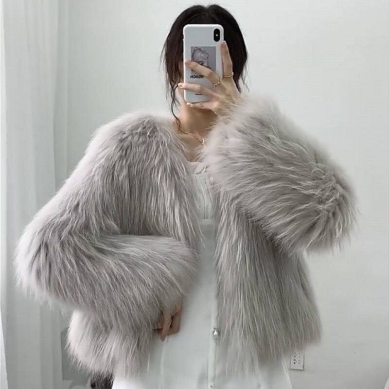 Women's Short Fox Fur Coat Faux Mink Warm Winter 2025 New Style
